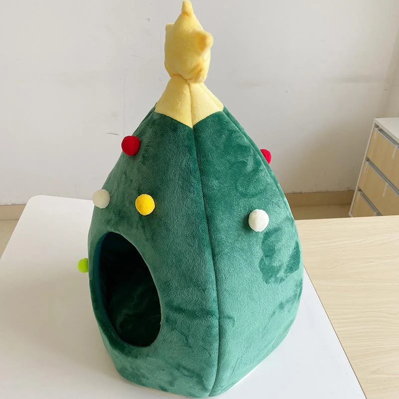 Casa árbol de Navidad para gatos – Refugio cálido con cama de invierno - imagen 4