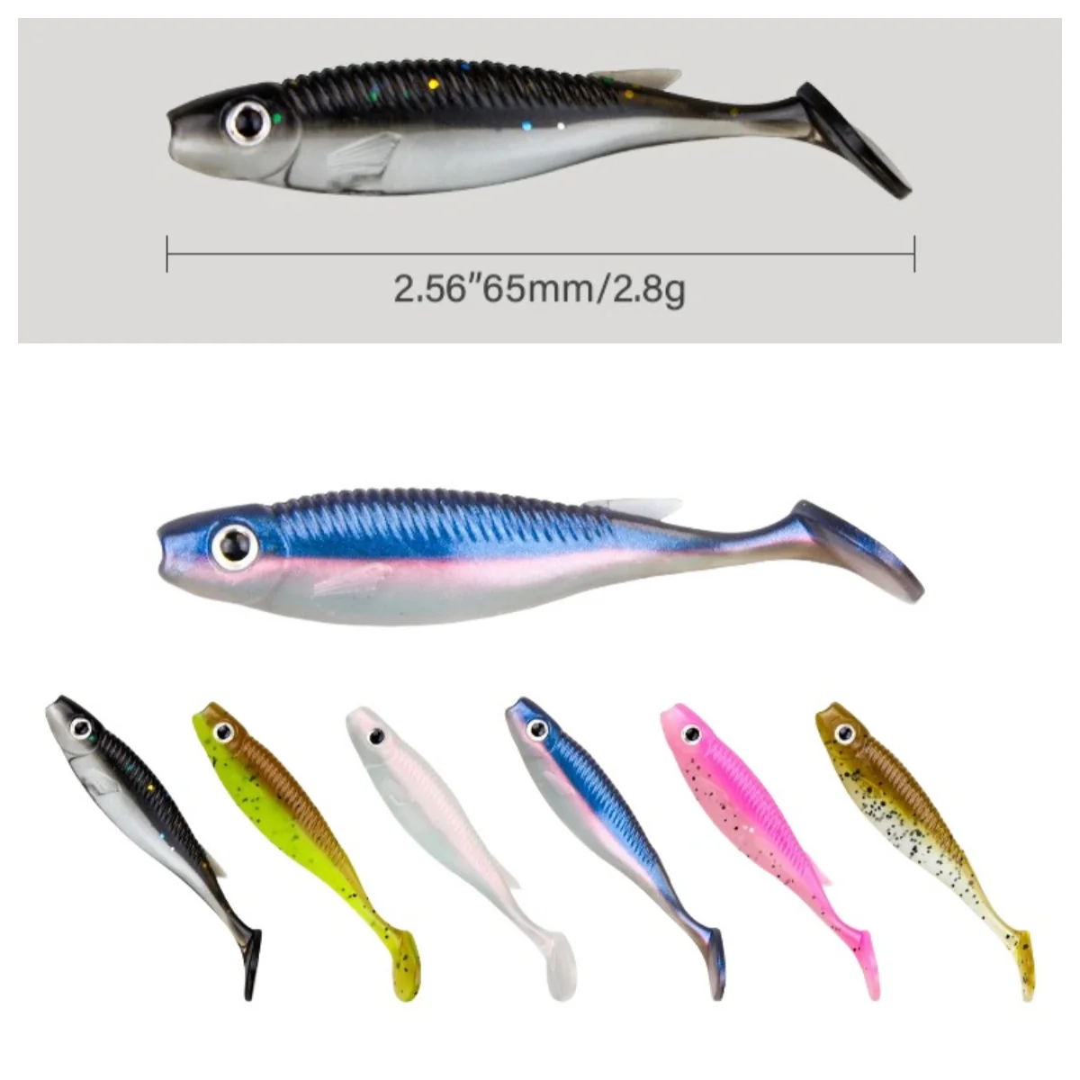 Swolfy, 10 Uds., 65mm/2,8g, pequeños peces reales, cola en T, cebos blandos, señuelo 3D, ojo de pez, Wobblers artificiales, juego de pesca Swimbait de silicona