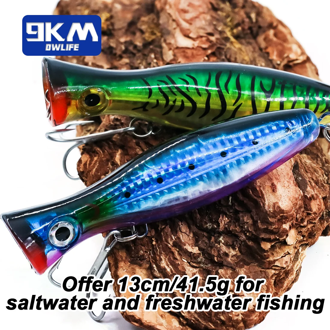 Señuelo de pesca Popper de 13cm, señuelos Popper de agua salada con anzuelo triple para Striper, atún, pez azul, pez depredador grande en alta mar - imagen 4