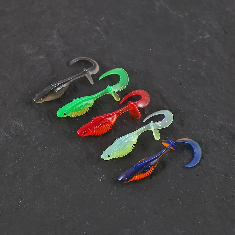 25 uds 1,8g 6cm Swimbait dos golpes T cola gusano Jig Head gancho cebo suave Wobblers artificiales para lubina Pike carpa juego de Señuelos de Pesca - imagen 5
