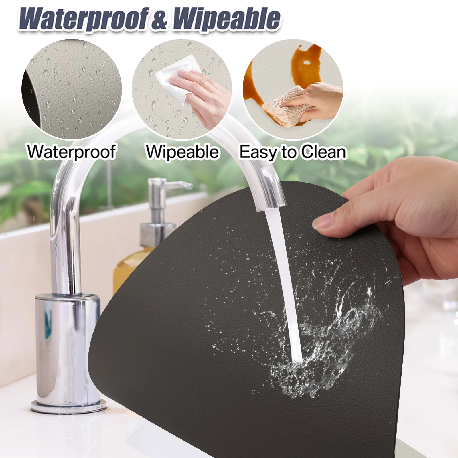 Manteles Individuales impermeables de doble cara de PU y posavasos, manteles individuales de cuero para cocina, manteles individuales lavables antideslizantes, decoración de mesa - imagen 4