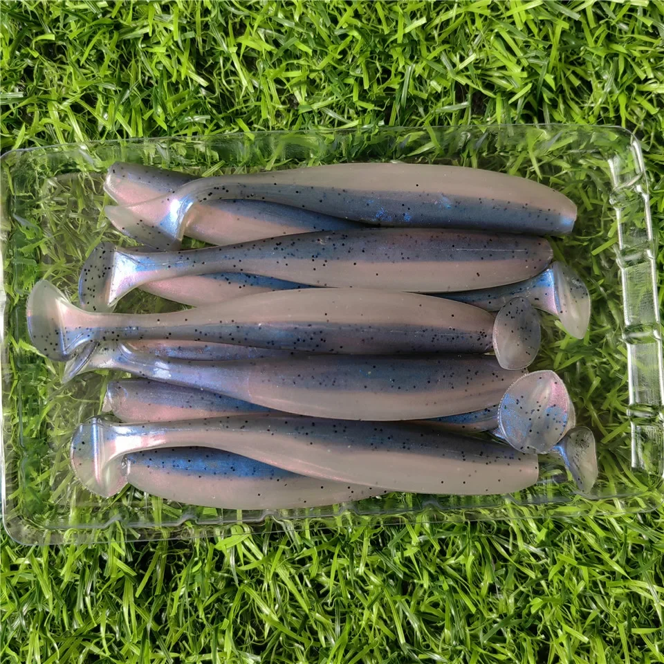 MUKUN 10 Uds 90mm 4,2g T cola gusano señuelos blandos fácil brillo cebos blandos artificiales olor añadido para pesca de lubina Wobblers