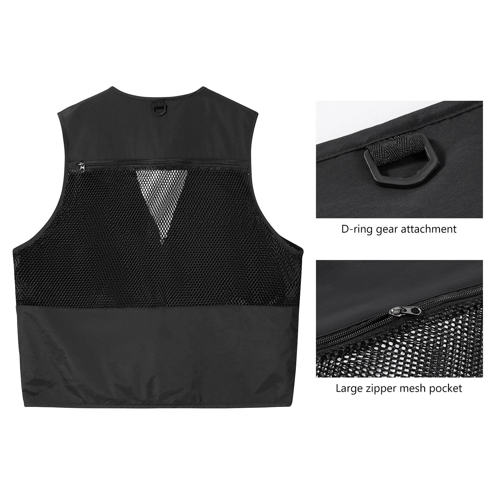 BASSDASH chaleco Cargo DE PESCA utilitaria para hombres y mujeres, chaleco de trabajo de fotografía de Safari al aire libre con múltiples bolsillos, espalda de malla, FV14 - imagen 4