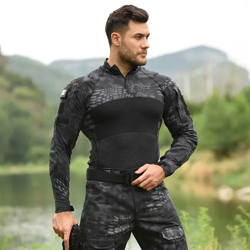 Camisa de camuflaje Multicam CP para hombre, camiseta de manga larga para senderismo, caza, combate, camisas tácticas para hombre, ropa de Camping Airsoft Paintball - imagen 3
