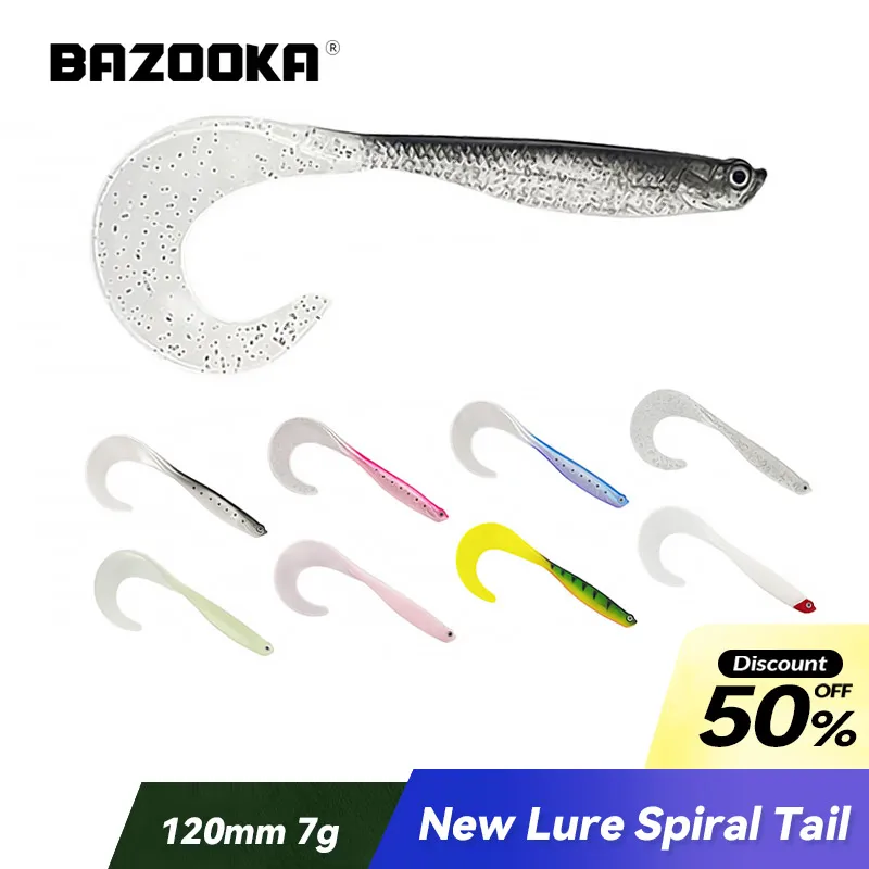 Bazooka-señuelo suave de pesca de silicona Artificial, cola en T rizada noctilucente, 120mm, Isca, biónico, columpio, trucha, aparejos de mar, lubina, invierno