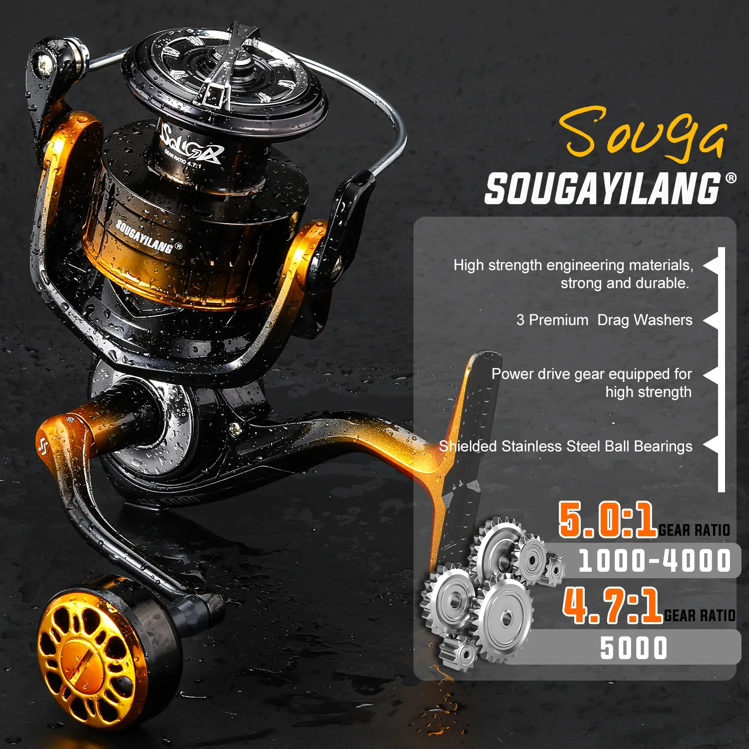 Carrete Spinning Sougayilang Freno Fuerte – Relación 5:1 y 7:1 - imagen 2