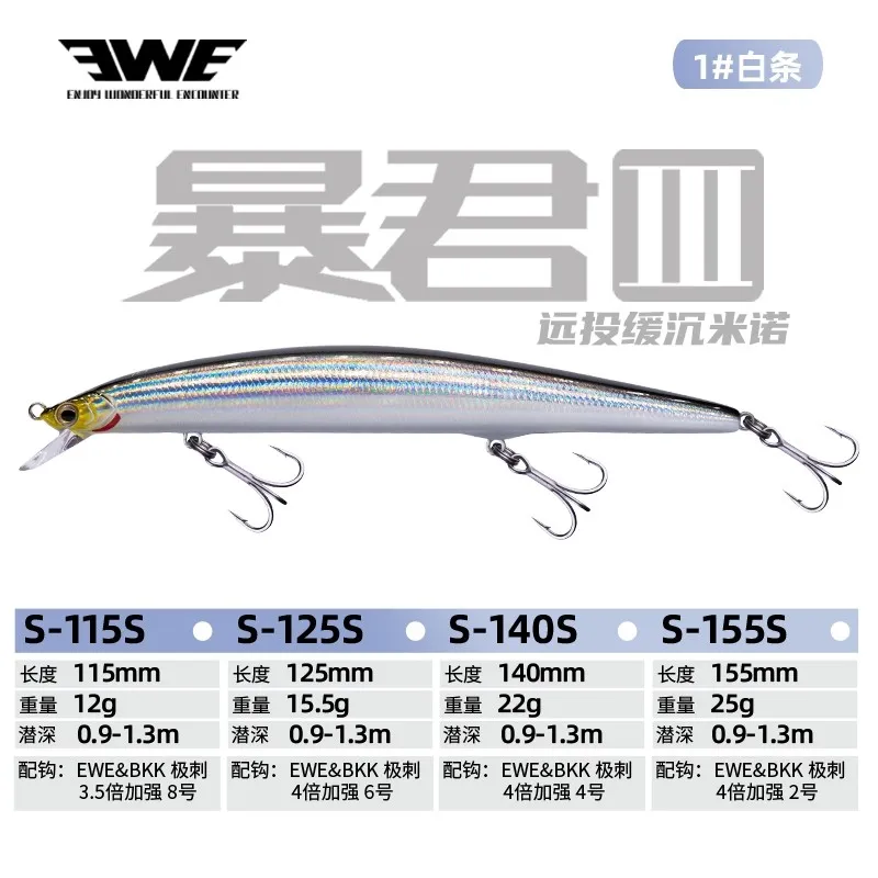 2025 nuevo EWE Tyrant III súper largo tiro lento hundimiento Minnow señuelo de pesca 12g/15.5g/22g/25g Isca Artificial Wobbler cebo falso - imagen 3