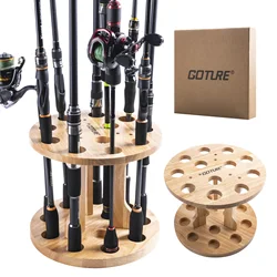 Goture Langlebiger, doppelschichtiger Angelrutenhalter aus Holz, 12-Ruten-Aufbewahrungskapazität für Garage, Angelruten-Ausstellungsständer, fester Rahmen