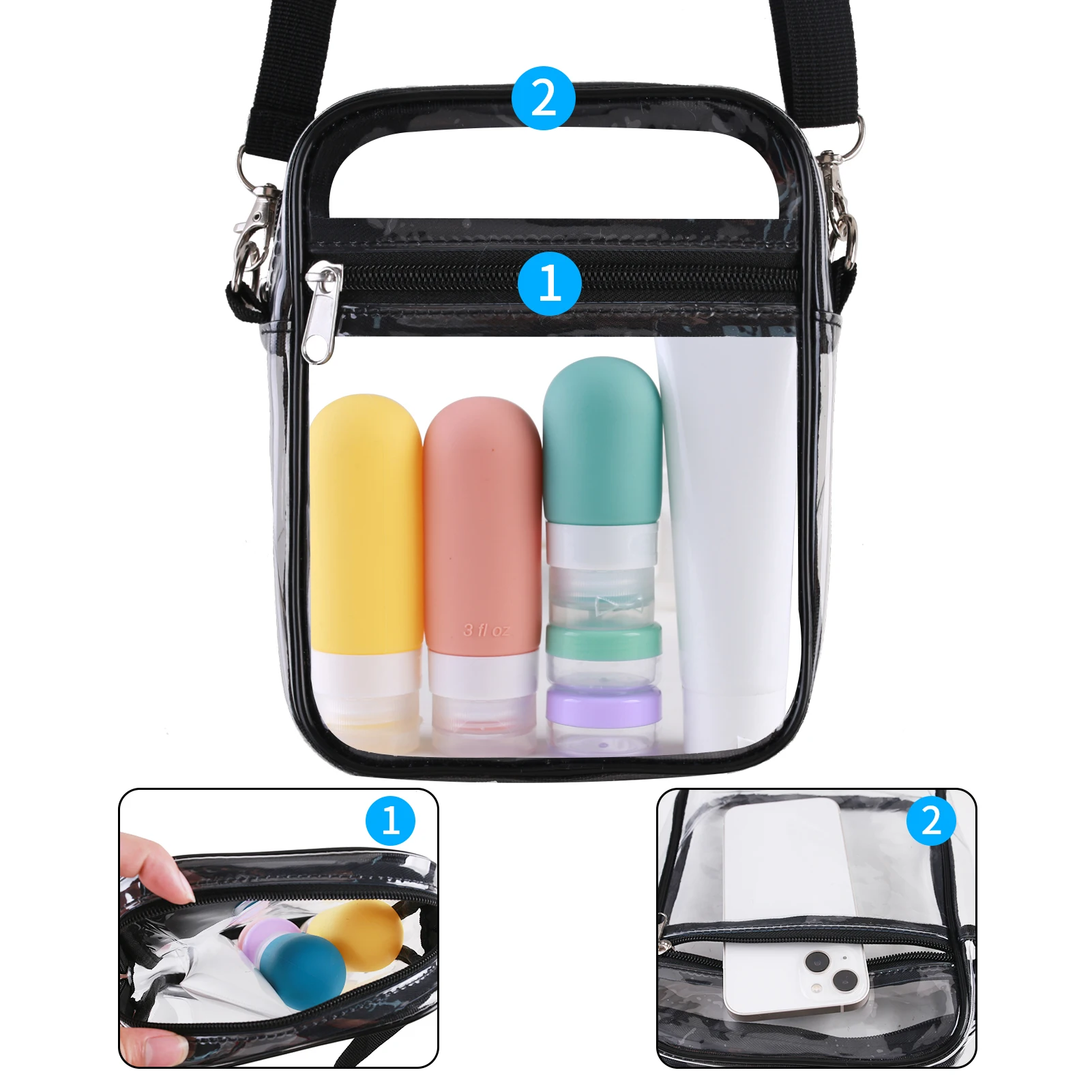 Bolso transparente de PVC para mujer, bandolera de un hombro con cremallera para concierto de estadio - imagen 2