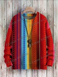 Jersey punto unisex cuello redondo estampado 3D rayas vintage invierno