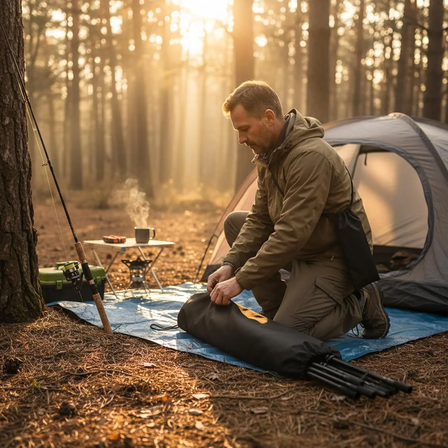 Bolsa de caña de pescar portátil, bolsa organizadora de tela Oxford impermeable para caña de pescar, dosel, palo de béisbol, accesorios de pesca - imagen 3