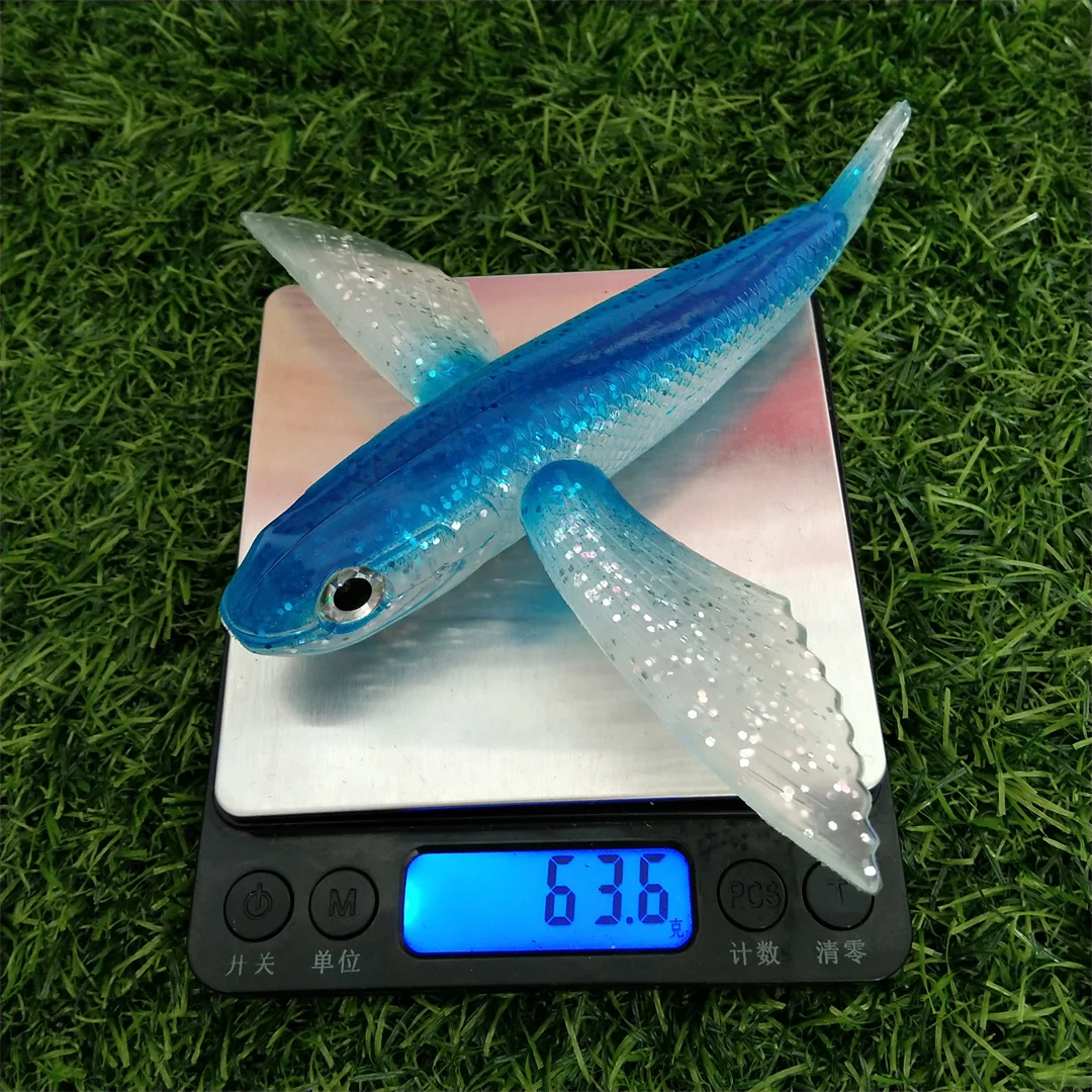 Swolfy, 1 unidad, 16cm, 63g, agua de mar, color negro, azul, rojo, cebo de pesca de PVC, señuelo para peces voladores, barco, curricán, atún, caballa, cebos blandos - imagen 4