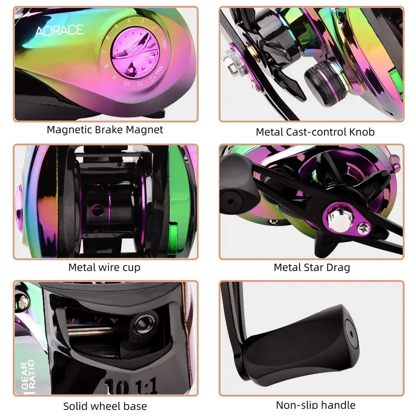 Carrete de Pesca Baitcasting arrastre máximo 10kg 10,1: 1 rueda de relación de engranaje para lubina carretes de Pesca de fundición de cebo de agua dulce - imagen 5