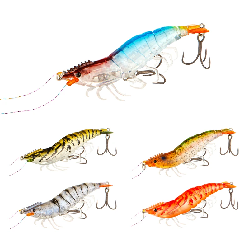 ILURE-cebos de camarón dobles de tres ganchos, señuelo de calamar luminoso, Swimbait embotellado, Wobbler, simulación dura, señuelos artificiales de silicona - imagen 5