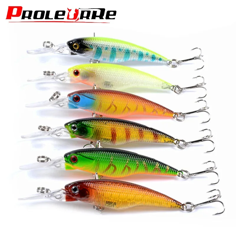 Juego de Señuelos de Pesca Minnow, 6 uds., 5,5g, 8cm, cebo duro Artificiai, Wobblers, señuelos Crankbait, aparejos de pesca Crankbait