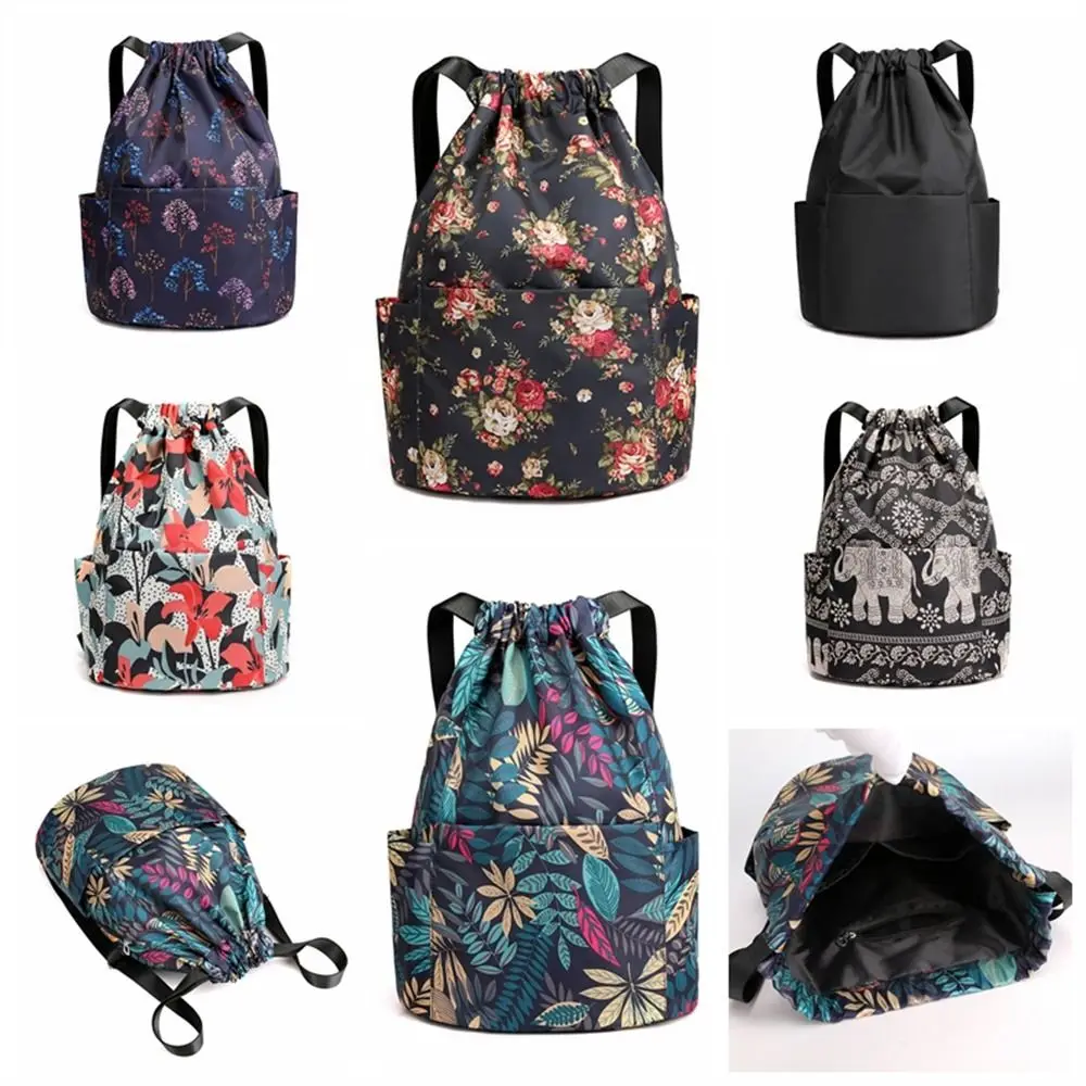 Mochila de viaje de nailon, mochila de compras de tela duradera de gran capacidad, mochilas con cordón de flores para mujer - imagen 3