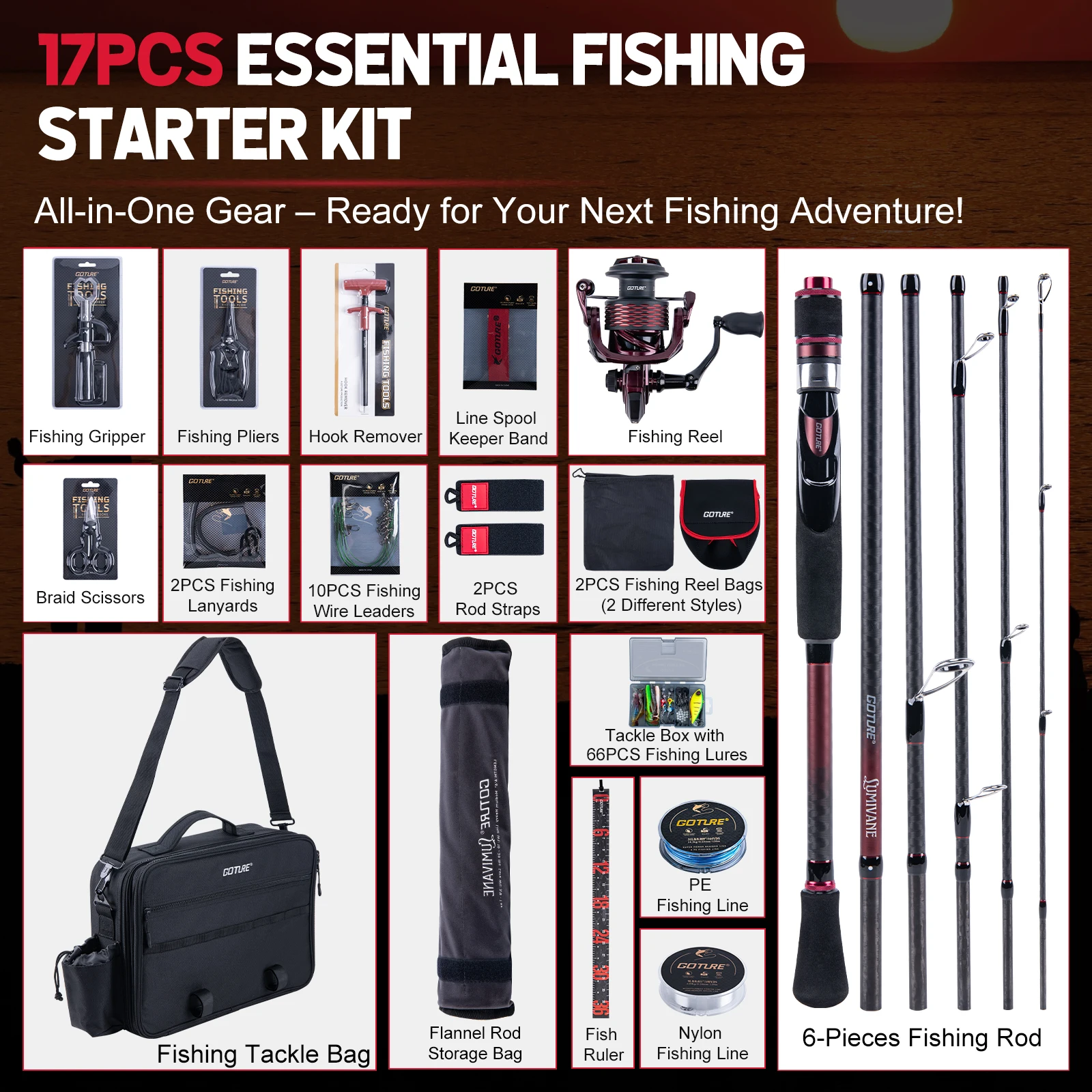 Set de pesca Goture – Caña spinning, carrete y señuelos para agua dulce - imagen 4