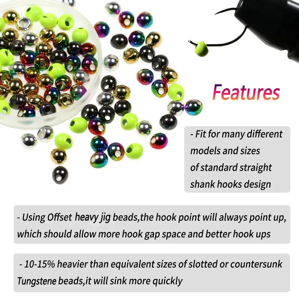 Bimoo 40 Uds 2,3 ~ 3,8mm cuentas de plantilla compensadas de hundimiento rápido forma de gota Jig Off Beads Material de atado de moscas para plantilla húmeda ninfa camarones Scud - imagen 4