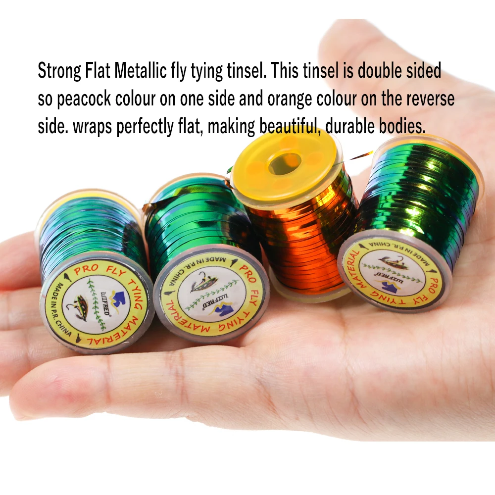 Wifreo oropel naranja de pavo real, oropel de Mylar de 2 tonos, materiales de atado de moscas de cuerpo plano metálico duradero para zumbador, nebulizadores de Ninfa - imagen 5