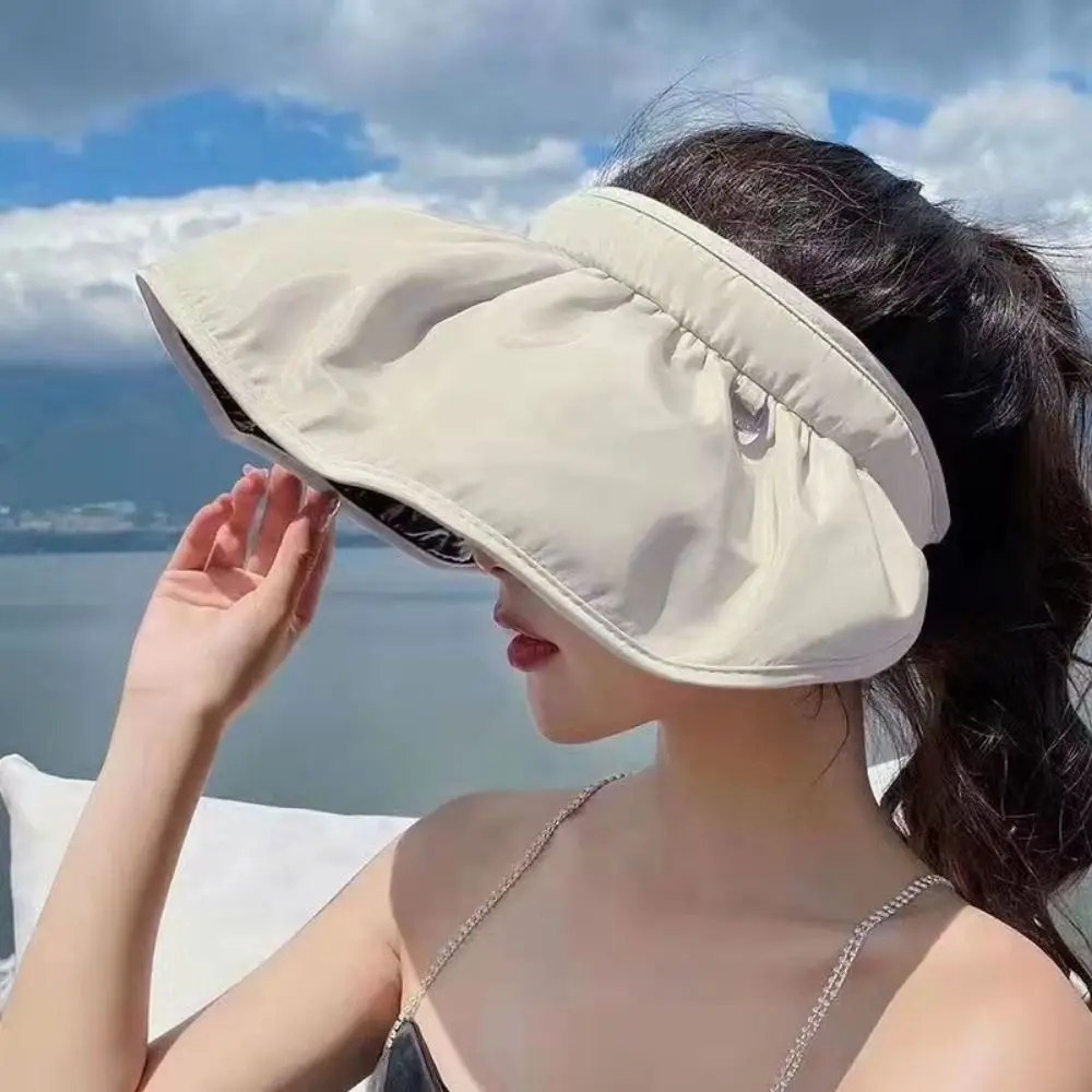 Sombrero de sol para mujer, sombrilla con protección UV de doble uso, Aro para el pelo, sombrero de Sol para playa al aire libre, gorras de ala ancha plegables suaves - imagen 2