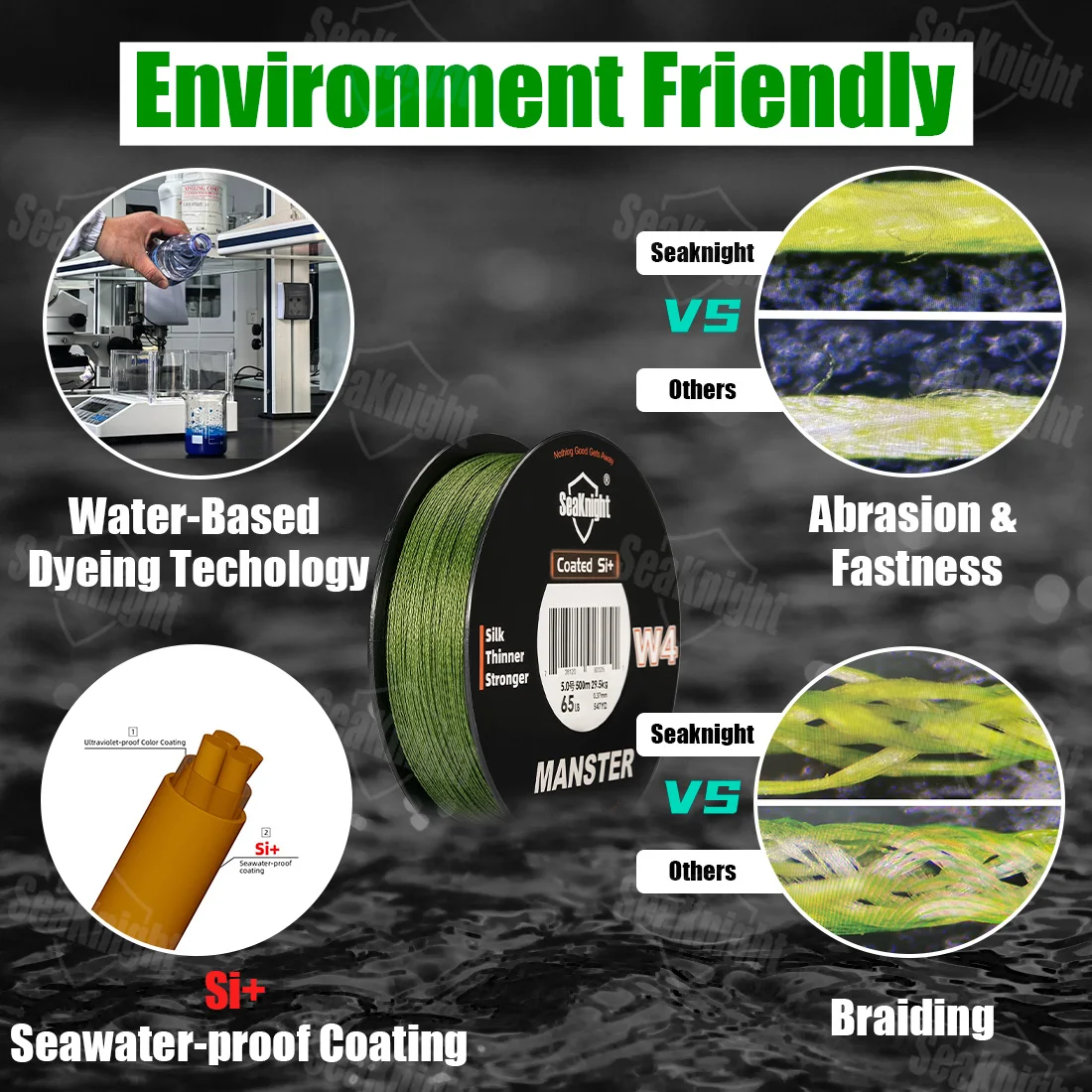 SeaKnight marca W4 serie Ultra-delgada línea de pesca de 4 hebras 300M 500M más fuerte anti-UV anti-agua salada Si + línea trenzada con revestimiento - imagen 3