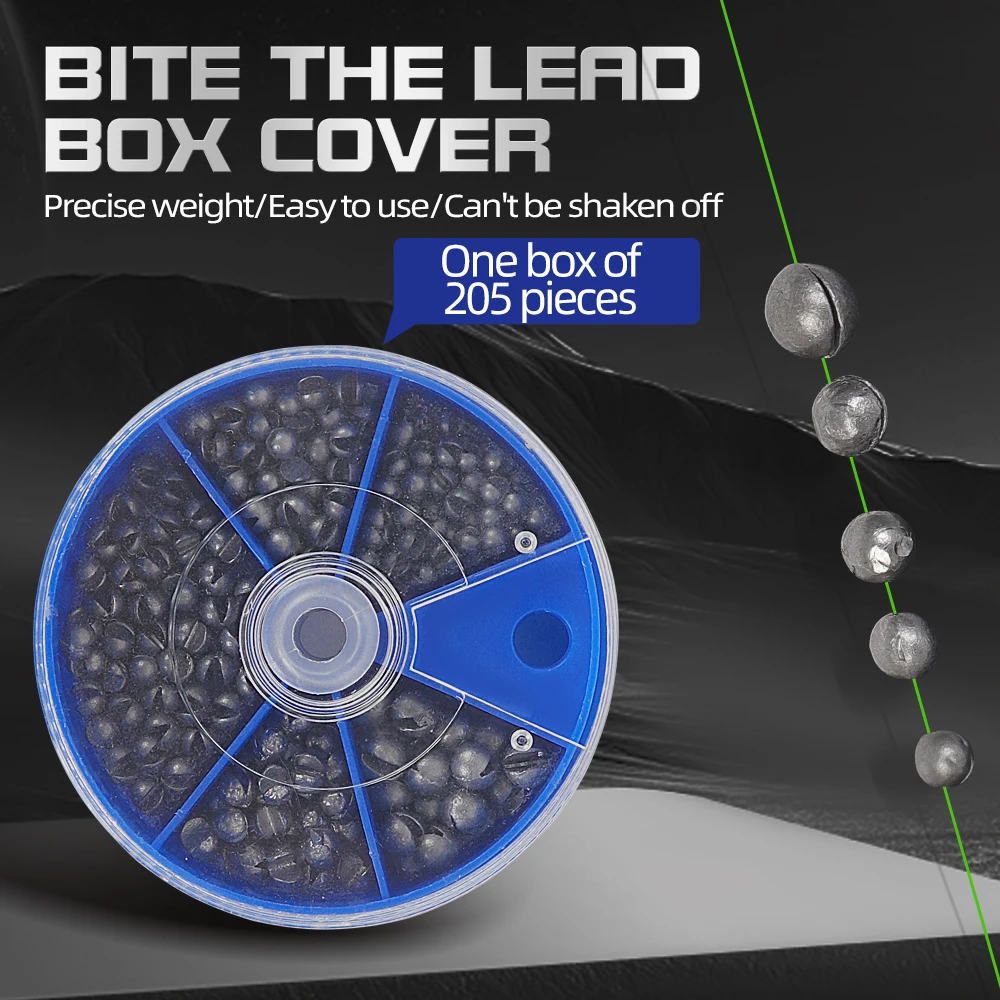 Plomo de pesca de plomo de primera calidad, 205 Uds., con práctica caja de almacenamiento, 5 tamaños redondos para una fundición precisa y una pesca en aguas profundas