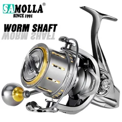 SAMOLLA-carrete giratorio de pesca, bobina de agua salada, arrastre máximo de 25KG, 8 + 1BB, gusano Sharft, agua dulce, cuerpo totalmente metálico, 9000-13000 Spo