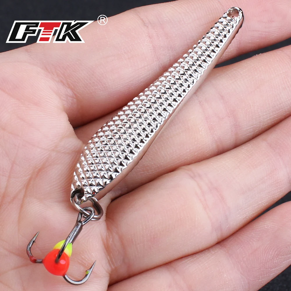 FTK-señuelo de Pesca en hielo, cebo duro con anzuelo triple, aparejos de Pesca de invierno, 55mm, 70mm, cuchara de Jigs, 5g/12g - imagen 2