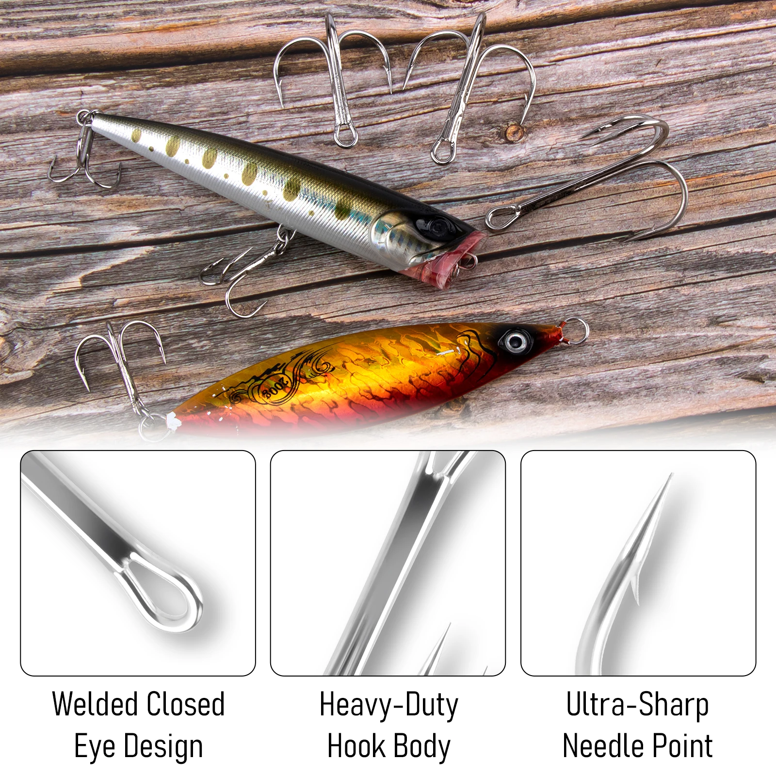 # 16- # Anzuelo triple de curvatura redonda 8/0, anzuelos de pesca triples, anzuelo Stinger de repuesto para Crankbait Spinner, bagre, Walleye, trucha, salmón - imagen 3