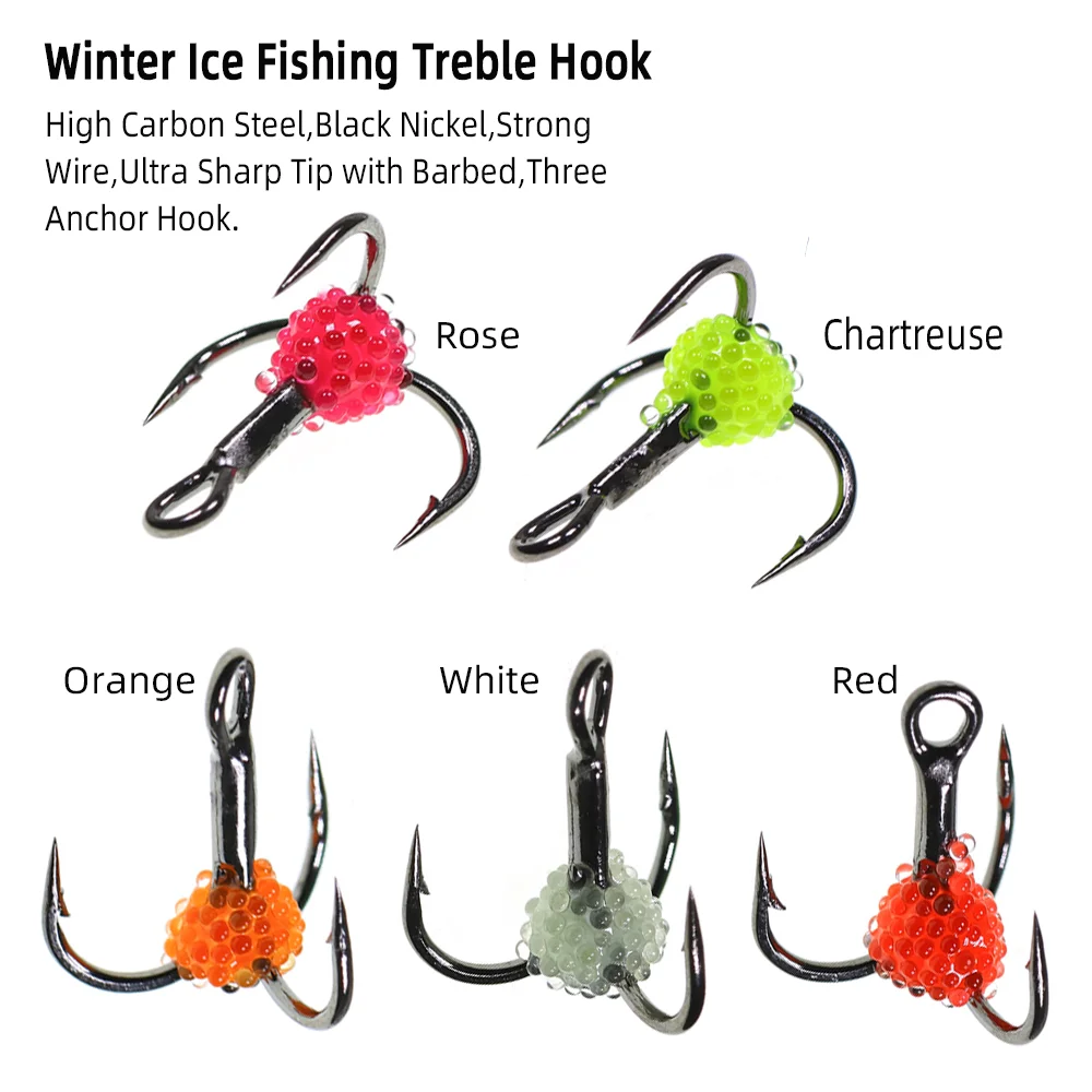 Wifreo 6 piezas # 8 # 10 # 12 # 14 pesca en hielo de invierno, anzuelo triple epoxi, acero rico en carbono, Señuelos de pesca de agua dulce y salada, anzuelo Triple - imagen 3