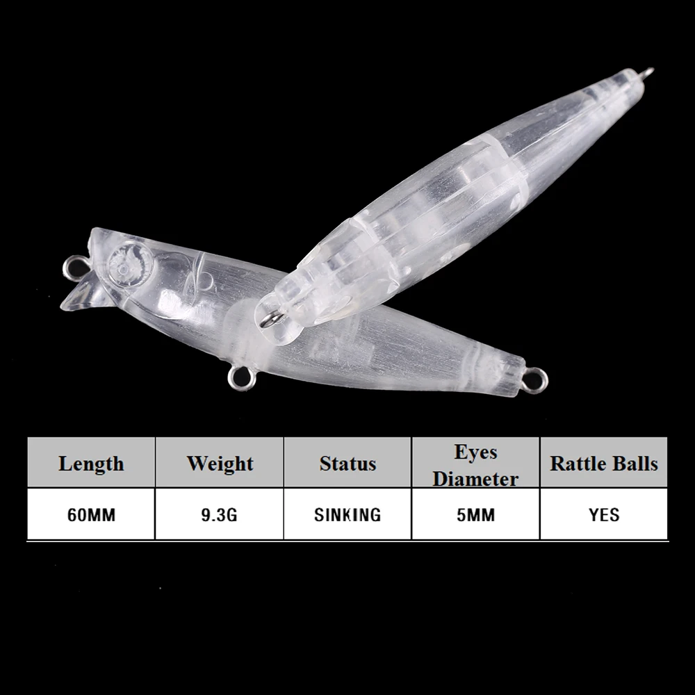 Chan'sHuang-Cebo en blanco sin pintar 20 piezas, 6cm, 9,3g, hundimiento, labio corto silencioso, pececillo, señuelo de pesca Artificial hecho a mano - imagen 2