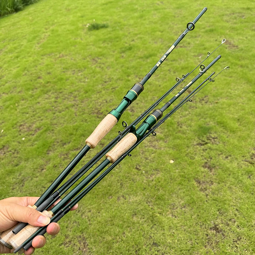 Caña de pescar de varias secciones de carbono para viaje, Baitcasting giratoria de alta calidad, caña de pescar ultraligera de acción rápida ML, 2,1 M/2,4 M - imagen 2