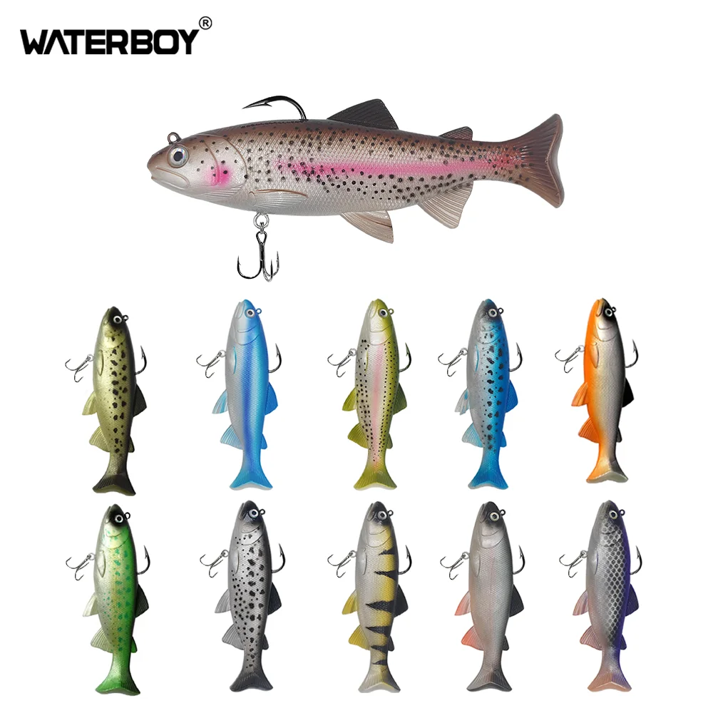 Señuelos de pesca blandos de PVC con cabeza de plomo, cebos artificiales para natación, cola en T, Wobblers de Swimbait de silicona con gancho, 18cm, 125g - imagen 3
