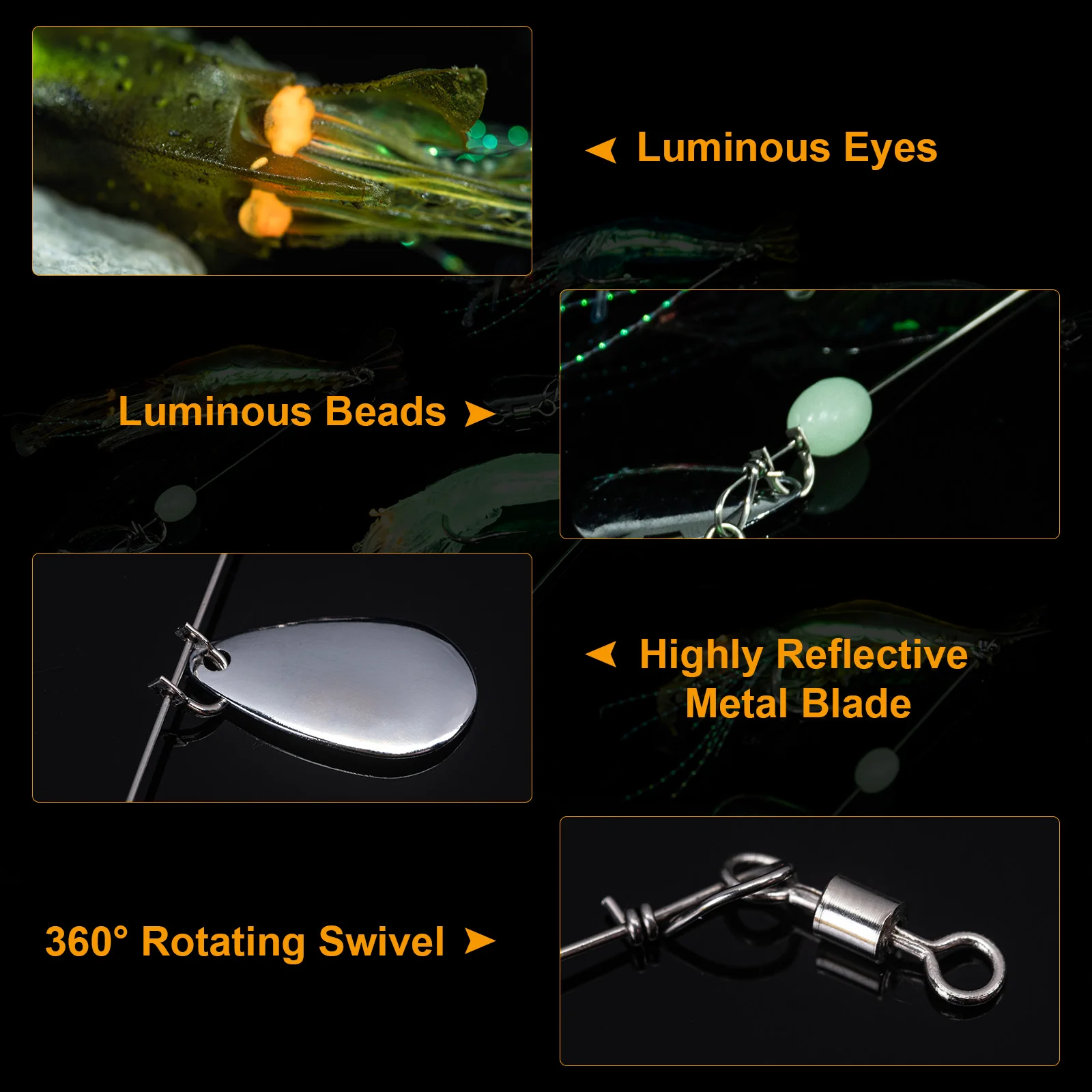Goture Señuelo Camarón Suave con Cuentas Luminosas y Cuchara Vib - imagen 4