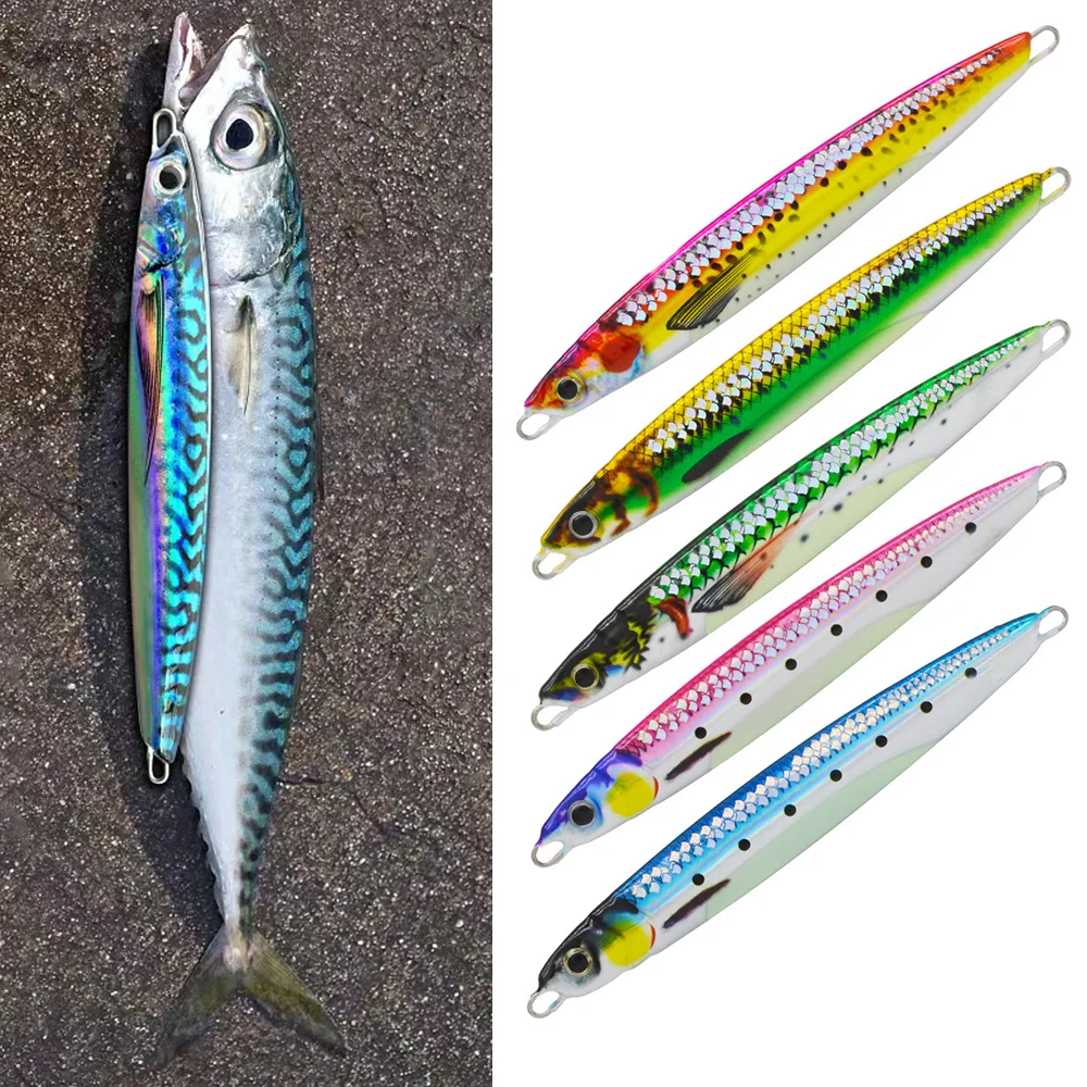 Plantilla de Metal 40g60g80g100g120g150g200g 3D plantilla lenta Shore Jigging Atún señuelo pesca en agua salada Jigpara cebo para Mahi Marlin Wahoo - imagen 4