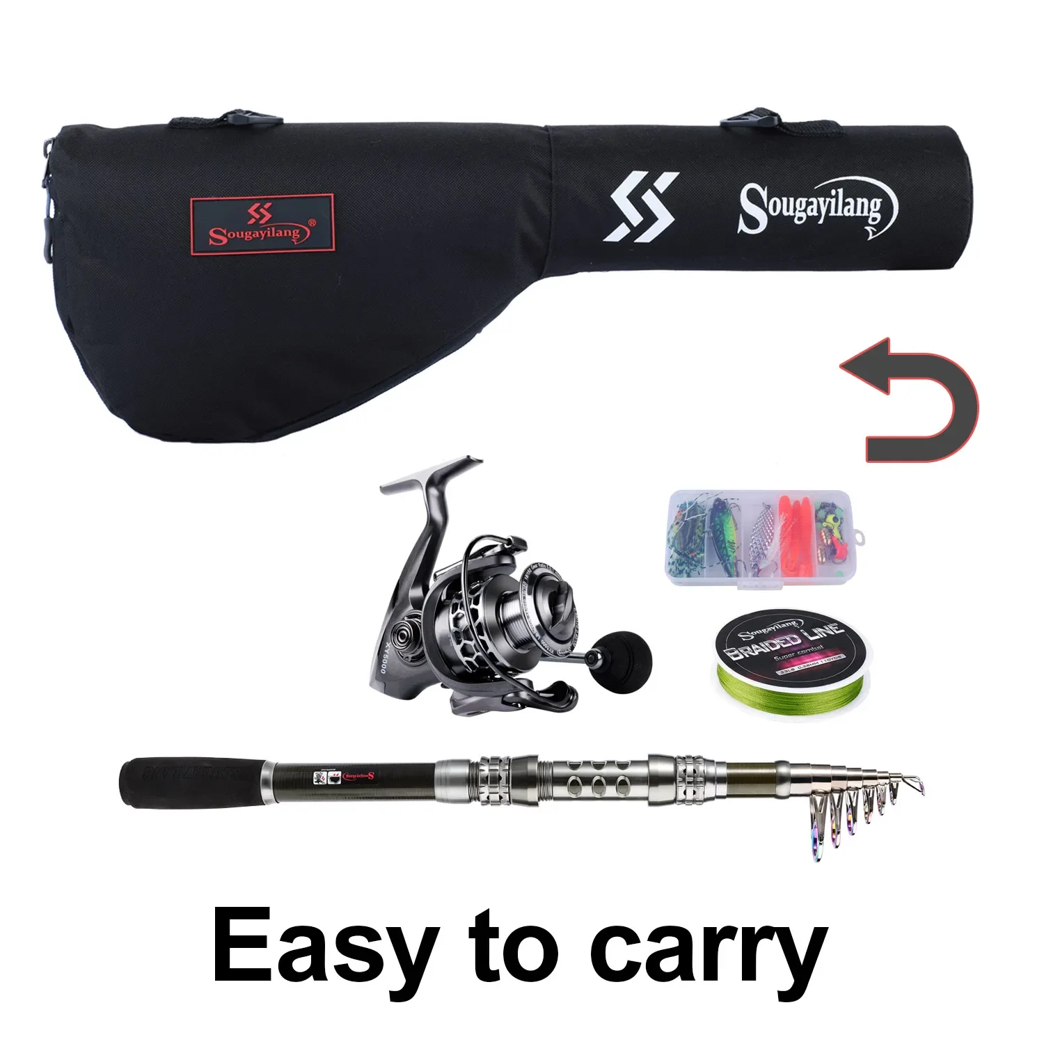 Sougayilang-Bolsa de pesca de 48cm y 58cm, bolso de hombro con correa ajustable para el hombro, estuche para caña de pescar, bolsas de almacenamiento de herramientas para aparejos de pesca - imagen 5