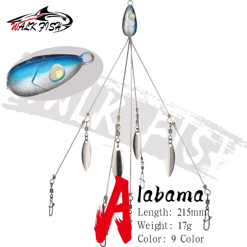 WALK FISH-Juego de pesca Alabama, 21,5 cm, 17g, señuelo de pesca con 5 brazos, cabeza de aparejo, cebo de natación, anzuelo de plomo, Pin de anillo giratorio, cebo falso para pececillo