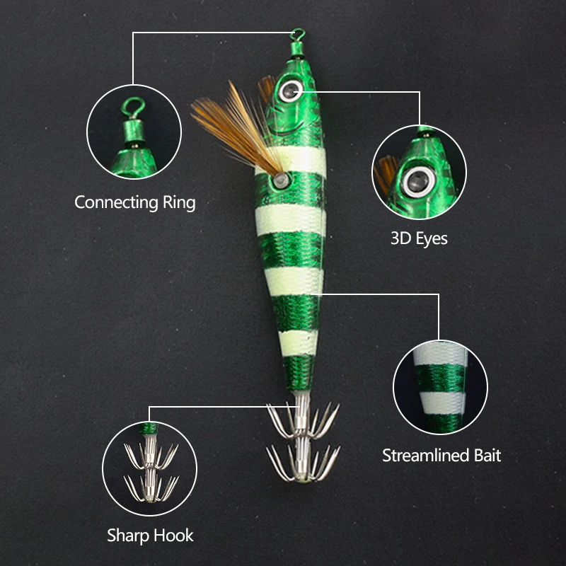 Juego de cebo de pesca artificial, juego de cinco colores, camarón de madera rayado, anzuelo de calamar, Mar - imagen 4