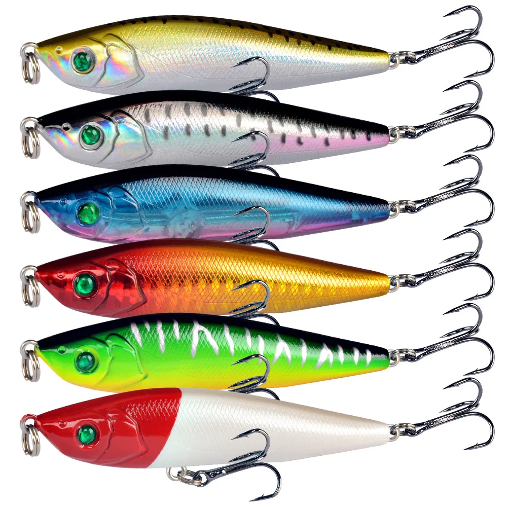 Señuelo de pesca de lápiz, cebo duro de 80MM y 14G, 5 colores diferentes, Wobblers, Topwater, Minnow, señuelo Artificial para aparejos de pesca - imagen 5