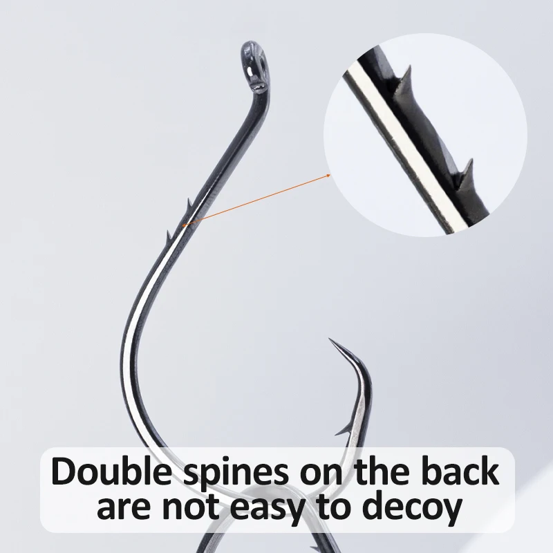 ZYZ anzuelos circulares de doble retroceso, 4 tamaños, 7 a 14 unids/lote/bolsa, anzuelos de pesca de acero de alto carbono, accesorios de pesca de atún y lubina - imagen 5