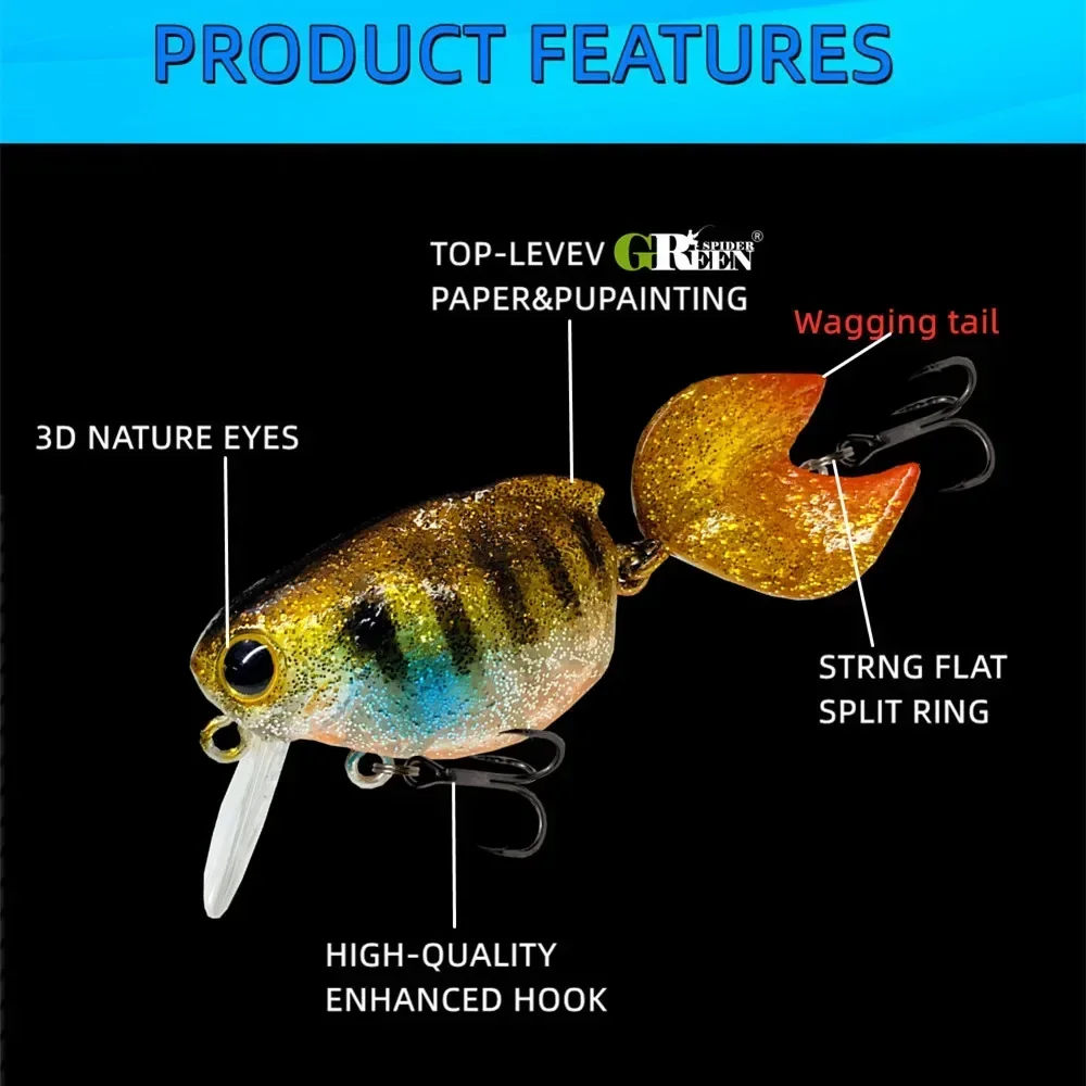 Goldfish-señuelo de pesca flotante con manivela, 55mm, 7,5g, cebo de manivela de lubina de agua dulce, cebos duros artificiales, Wobblers, señuelo de perca - imagen 4