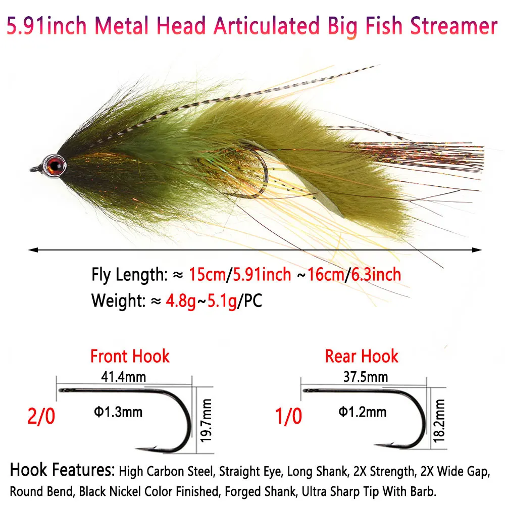 1 unidad de cabeza de máscara de pez de Metal de 5,91 pulgadas/ojos de pez 3D articulados, serpentina de pez grande, serpentina de pez cebo, Lucio de mosca, señuelo de pesca de mar almizclado - imagen 3