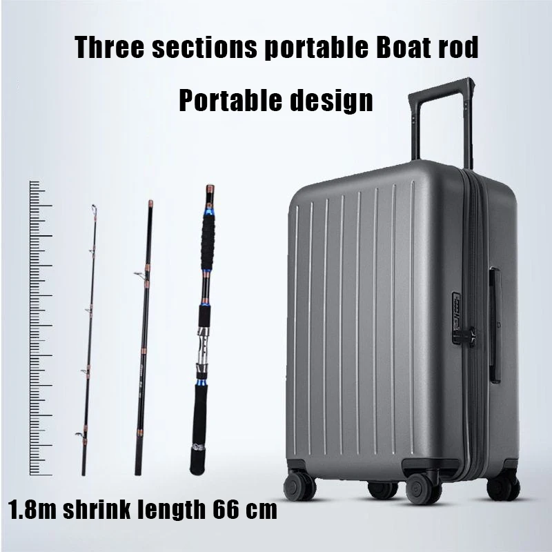 Caña de pescar portátil de 2,1 M y 2,4 M, para viajes, Surf, agua salada, caña giratoria de carbono de 3 piezas, 30-50lb, caña de pescar para Jigging y Trolling para barco - imagen 4