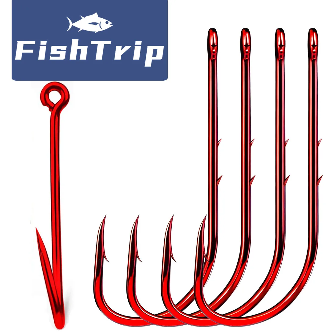 FishTrip-anzuelo de caña larga, porta cebo rojo, anzuelos de pesca, anzuelo de cebo de gusano, acero rico en carbono para Bream, bacalao, perca de surf para lubina