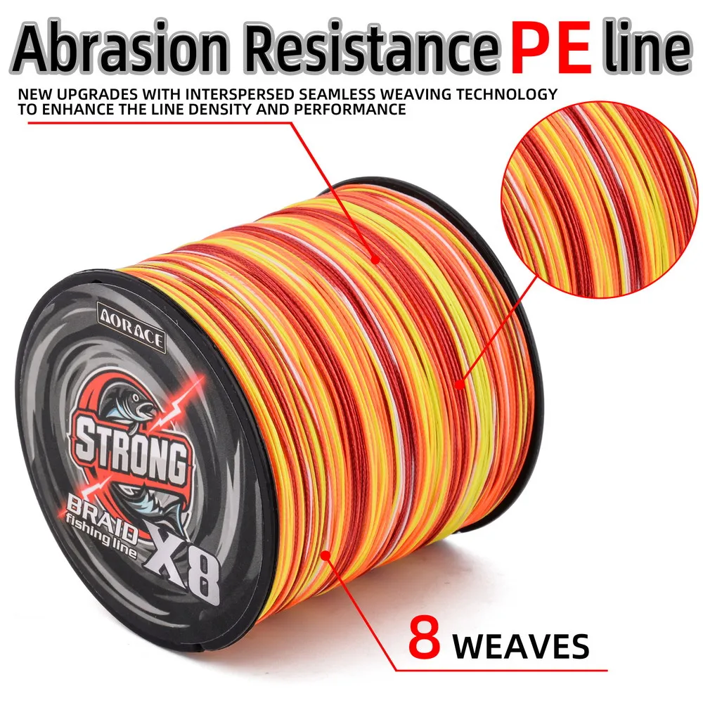 Línea de pesca multifilamento Aorace de 8 tejidos, línea de pesca trenzada de 8 hebras de 300M, línea de PE 15 20 30 40 50 65 80 100LB - imagen 3