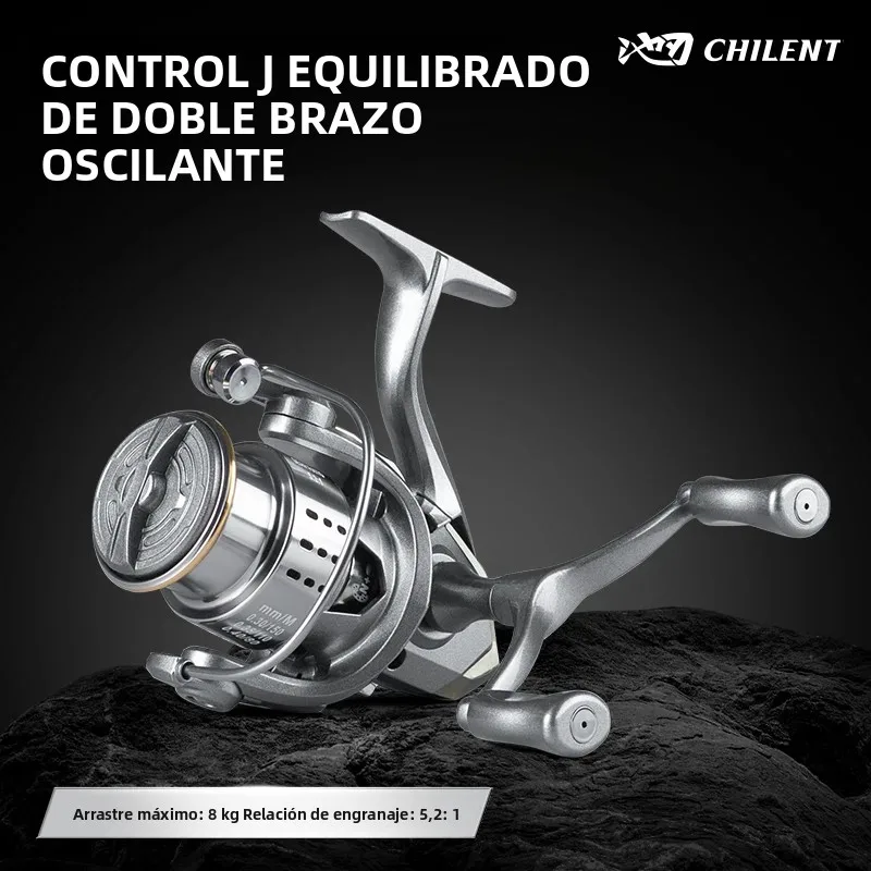 Carrete giratorio para niños, arrastre máximo de 8kg, relación de engranaje 5,2: 1, carrete de Metal, carrete de pesca con doble brazo oscilante, carrete de carpa para agua dulce y salada