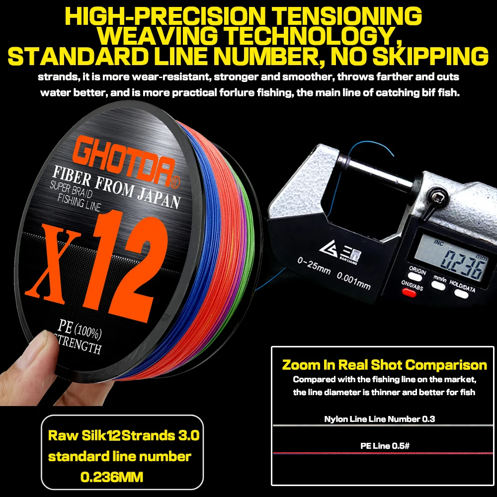 Sedal de pesca X12 PE, cable de 12 hebras, más duradero, para agua salada, 25lb-92lb, tejido extremadamente fuerte, 0,14mm-0,4mm, novedad - imagen 2