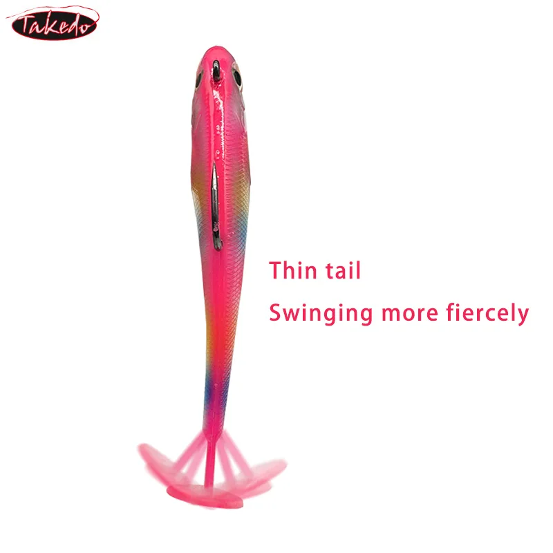 TAKEDO, 2 uds., 120MM, 27G, señuelo suave, cabeza de anzuelo de plomo, cebo de natación VIB, señuelo de pesca de mar que se hunde, cola en T, cebo artificial de PVC, lubina, atún, Lucio - imagen 3