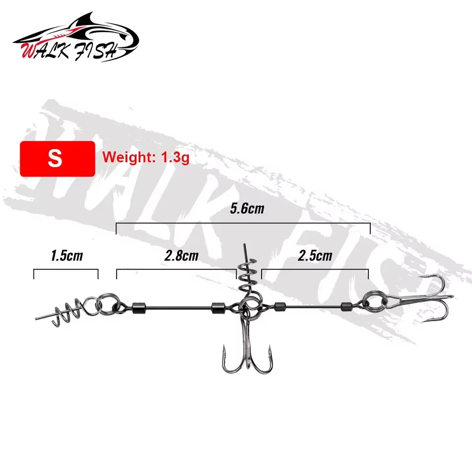WALK FISH Stinger-anzuelo de aparejo de pesca, tres anzuelos, doble gancho, alambre de acero con aguja de bloqueo de resorte, cebo de perca, anzuelo de pescado agudo y afilado - imagen 5