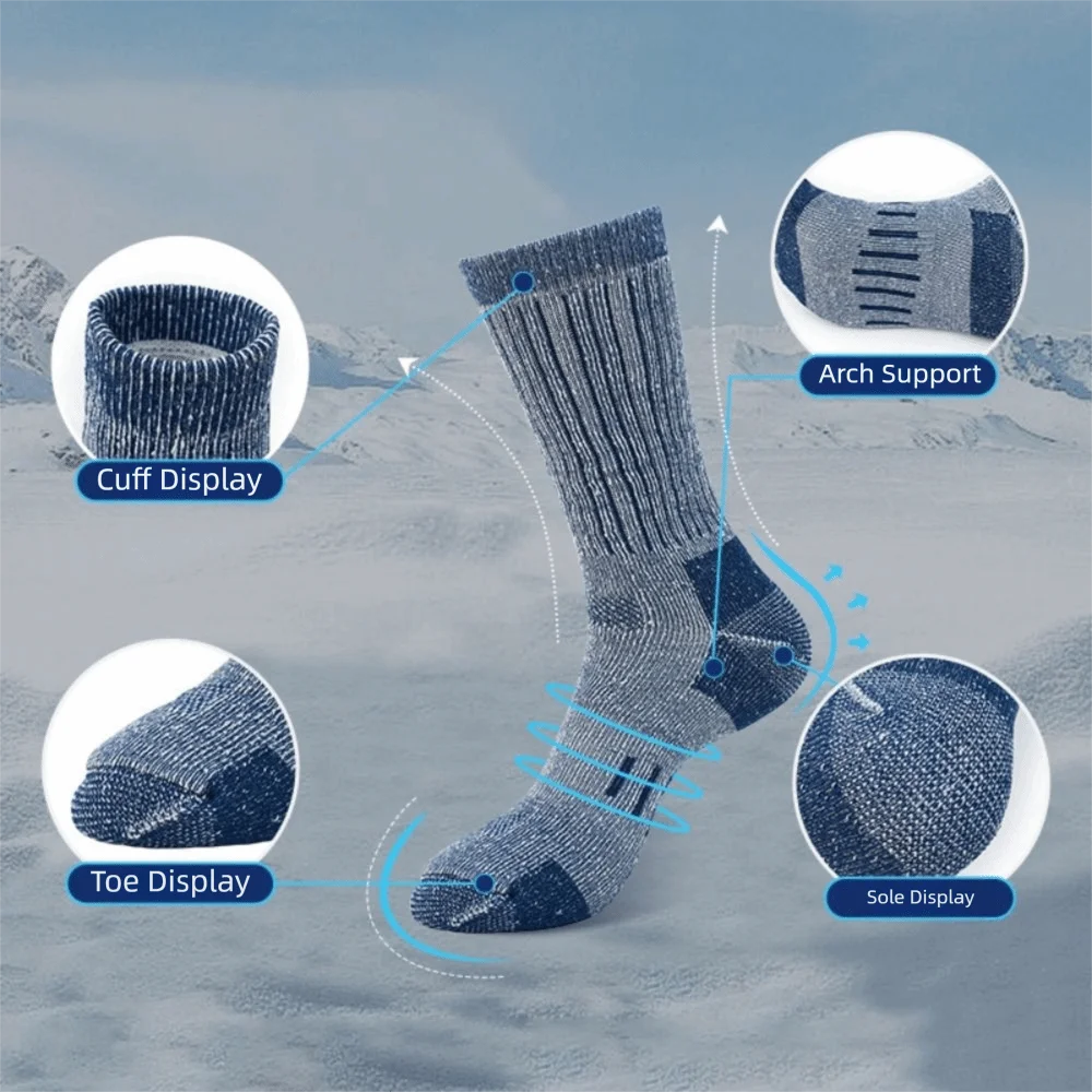 Calcetines de lana merina peluda a la moda, calcetines térmicos gruesos y transpirables para caminar para hombre, calcetines cálidos antiolor para montañismo - imagen 2